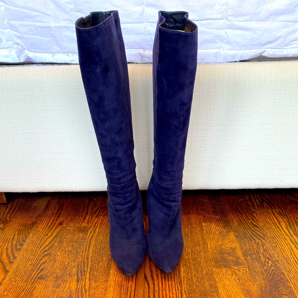 Jimmy Choo Blue Suede Knee-High Boots